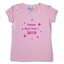 Women Round Neck Pink Tops - Happy New Year
