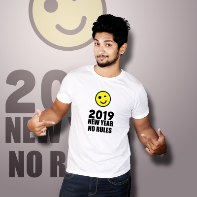 Men Round Neck White T-Shirt - No Rules 2019